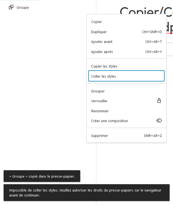 Impossible de coller les styles. Veuillez autoriser les droits du presse-papier sur le navigateur avant de continuer